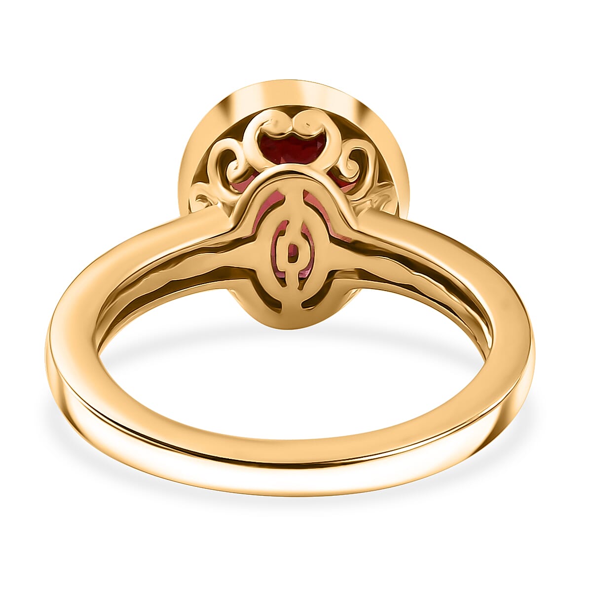 D'Joy Lab Grown Padparadscha Sapphire Solitaire Ring in 18K Yellow Gold Plated Sterling Silver 2.59 Ct.