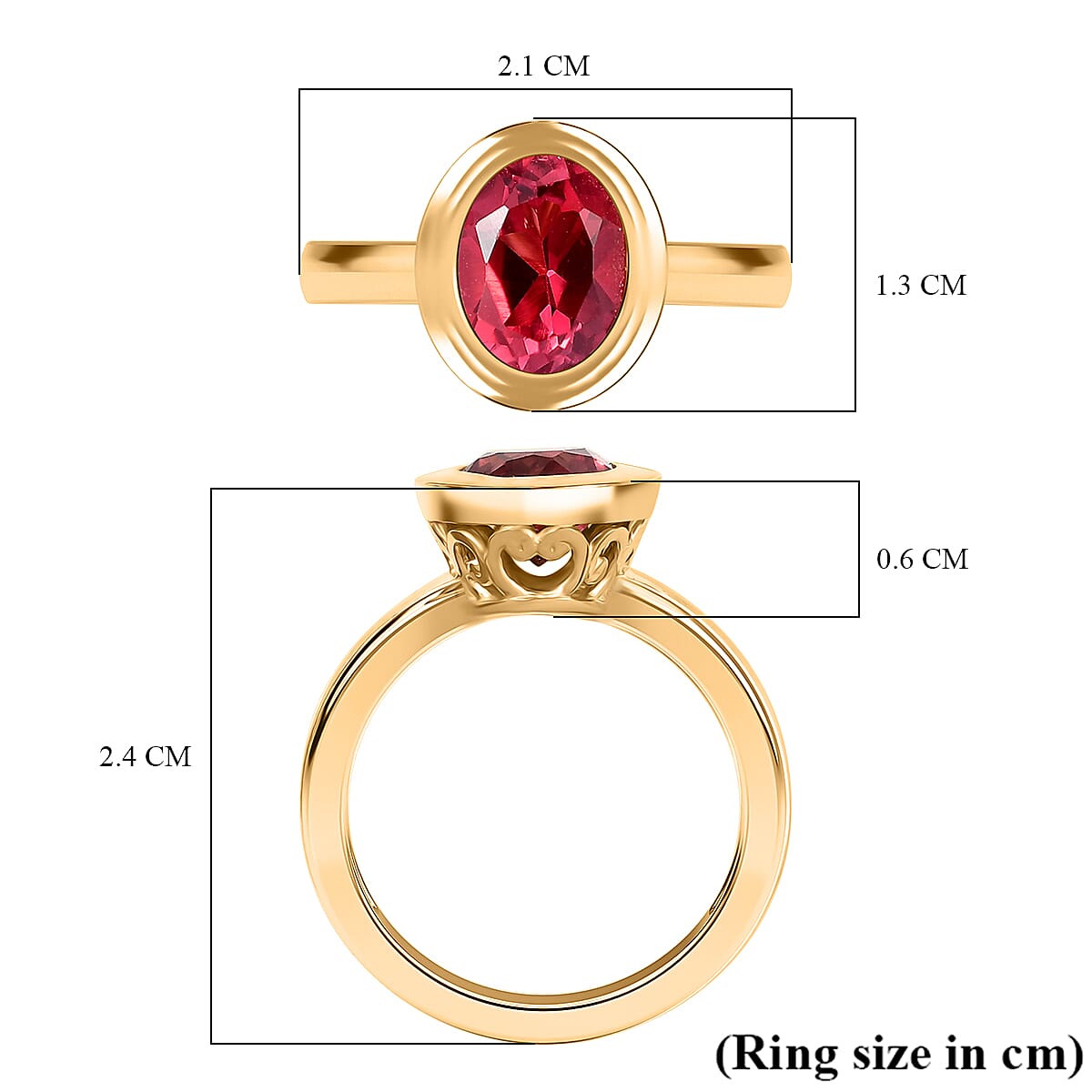 D'Joy Lab Grown Padparadscha Sapphire Solitaire Ring in 18K Yellow Gold Plated Sterling Silver 2.59 Ct.