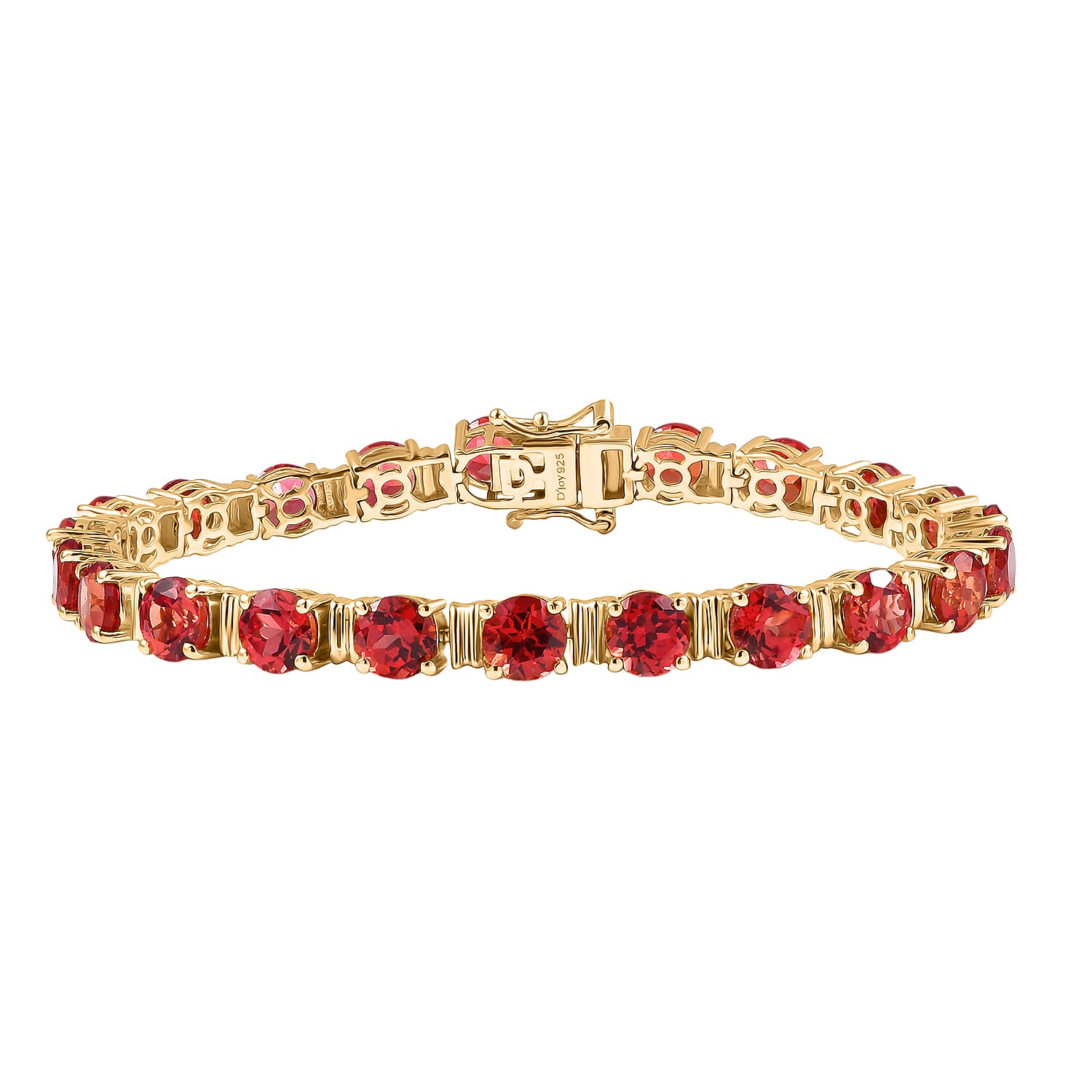 D'Joy Lab Grown Padparadscha Sapphire Linking Bracelet (Size 7.5) with GB Lock Box in 18K Vermeil Yellow Gold Plated Sterling Silver 27.11 Ct, Silver Wt. 14.10 Gms.
