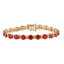 D'Joy Lab Grown Padparadscha Sapphire Linking Bracelet (Size 7.5) with GB Lock Box in 18K Vermeil Yellow Gold Plated Sterling Silver 27.11 Ct, Silver Wt. 14.10 Gms.