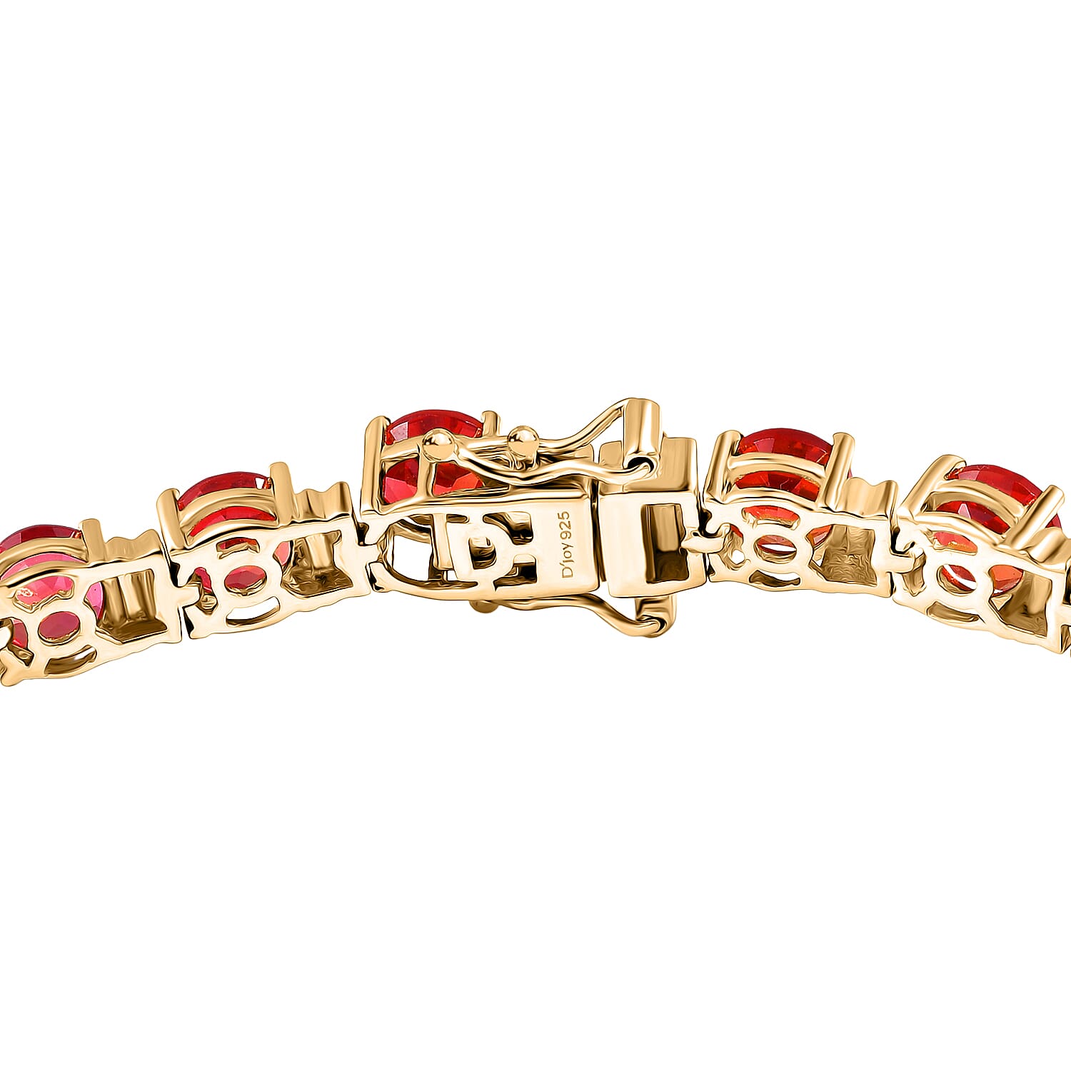 D'Joy Lab Grown Padparadscha Sapphire Linking Bracelet (Size 7.5) with GB Lock Box in 18K Vermeil Yellow Gold Plated Sterling Silver 27.11 Ct, Silver Wt. 14.10 Gms.