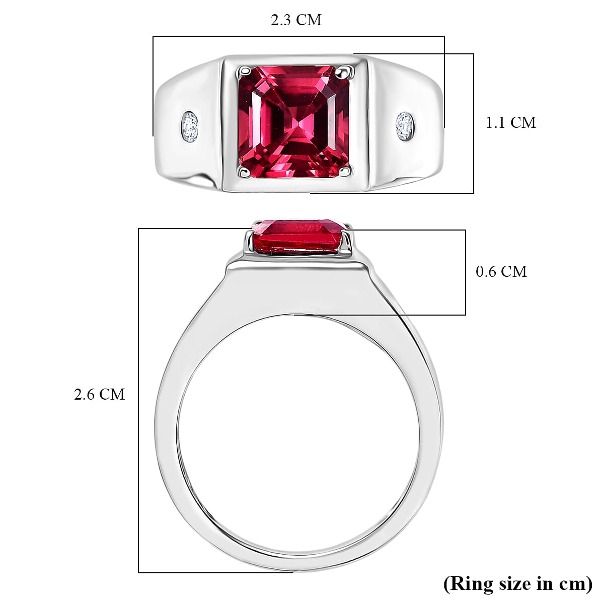 D'Joy Lab Grown Padparadscha Sapphire & Lab Grown Diamond Mens Ring in Rhodium Overlay Sterling Silver 3.34 Ct, Silver Wt. 5.52 Gms.