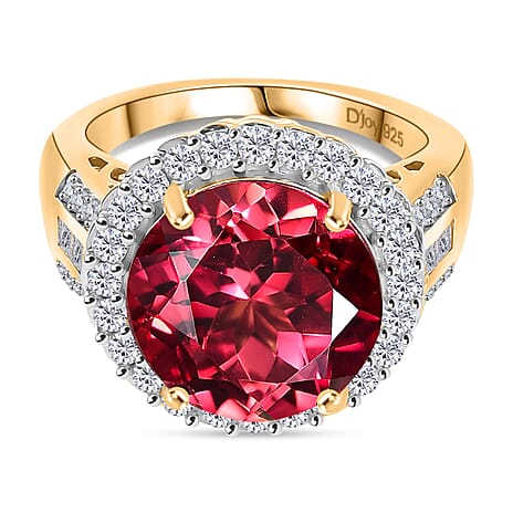 D'Joy Lab Grown Padparadscha Sapphire & Moissanite Ring in 18K Vermeil Yellow Gold Overlay Sterling Silver 10.12 Ct.