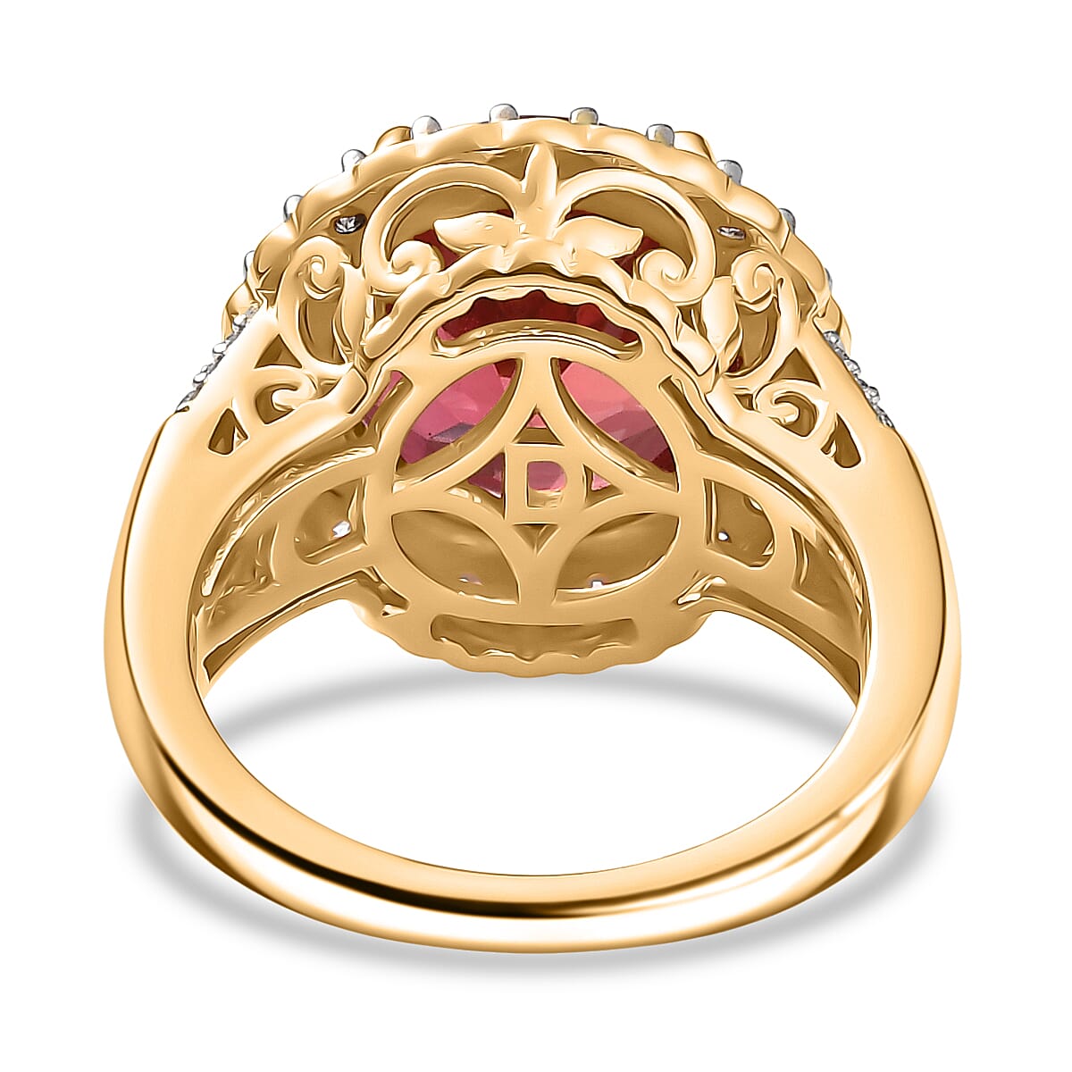 D'Joy Lab Grown Padparadscha Sapphire & Moissanite Ring in 18K Vermeil Yellow Gold Overlay Sterling Silver 10.12 Ct.