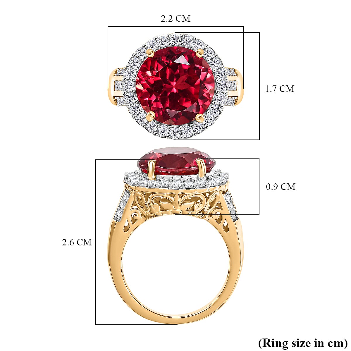 D'Joy Lab Grown Padparadscha Sapphire & Moissanite Ring in 18K Vermeil Yellow Gold Overlay Sterling Silver 10.12 Ct.