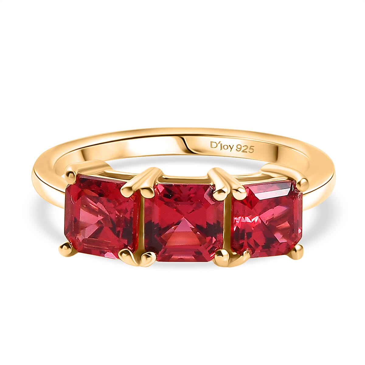 D'Joy Lab Grown Padparadscha Sapphire Trilogy Ring in 18K Yellow Gold Plated Sterling Silver 2.76 Ct.