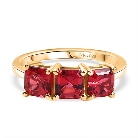 D'Joy Lab Grown Padparadscha Sapphire Trilogy Ring in 18K Yellow Gold Plated Sterling Silver 2.76 Ct.