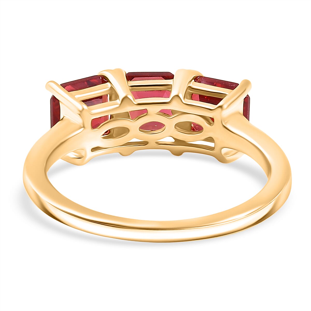 D'Joy Lab Grown Padparadscha Sapphire Trilogy Ring in 18K Yellow Gold Plated Sterling Silver 2.76 Ct.