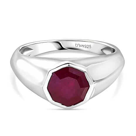 D'Joy African Ruby Solitaire Ring in Rhodium Overlay Sterling Silver 3.15 Ct.