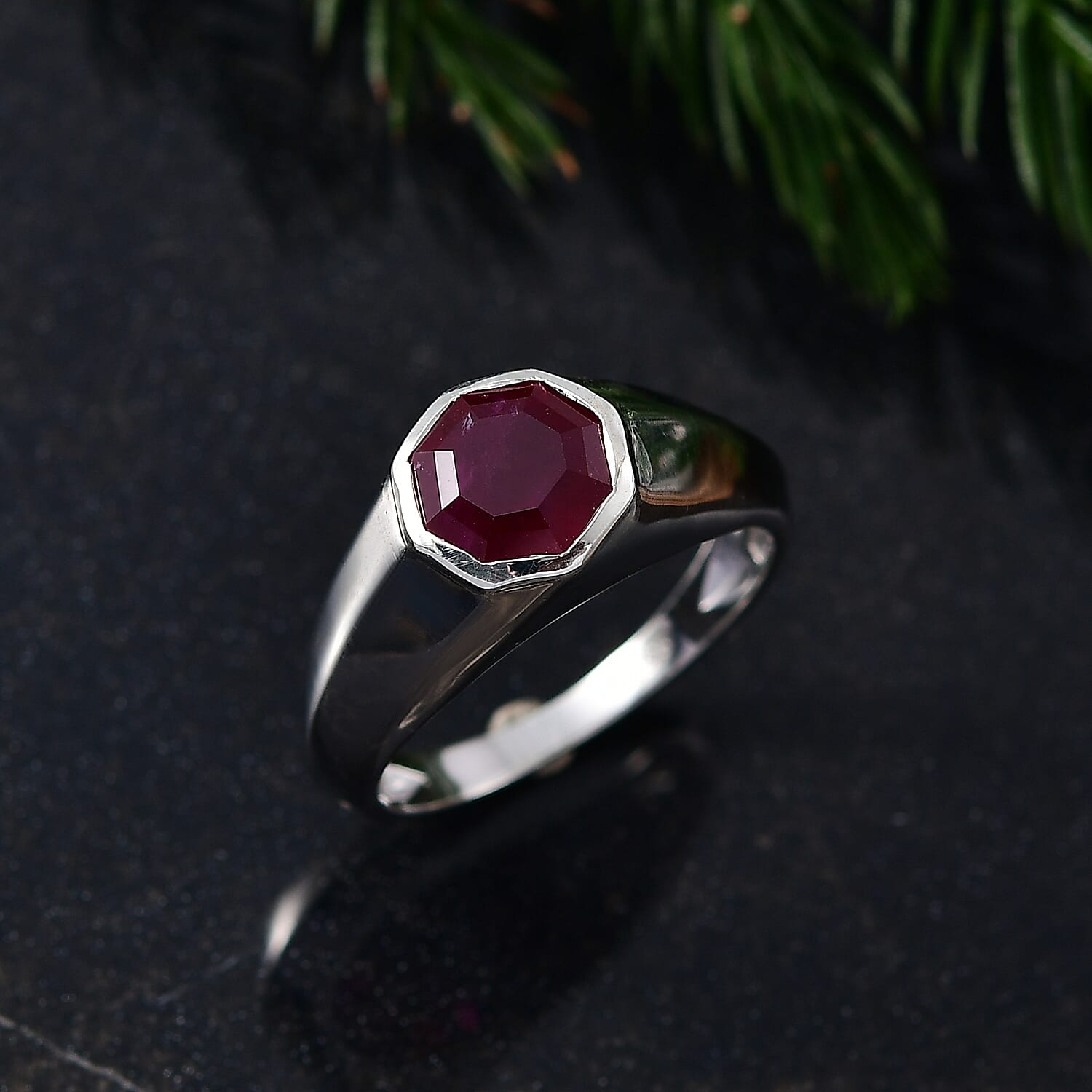 D'Joy African Ruby Solitaire Ring in Rhodium Overlay Sterling Silver 3.15 Ct.