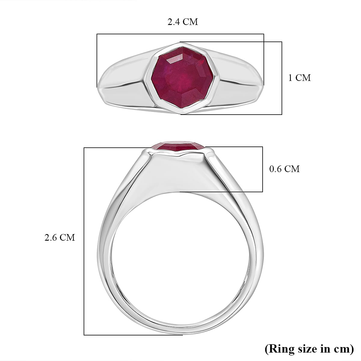 D'Joy African Ruby Solitaire Ring in Rhodium Overlay Sterling Silver 3.15 Ct.