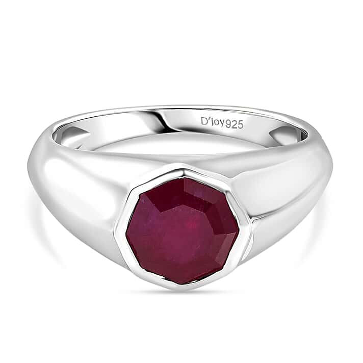 FATHERS DAY RUBY SPECTACULAR SPECIAL - African Ruby Solitaire Ring in Rhodium Overlay Sterling Silver 3.15 Ct.