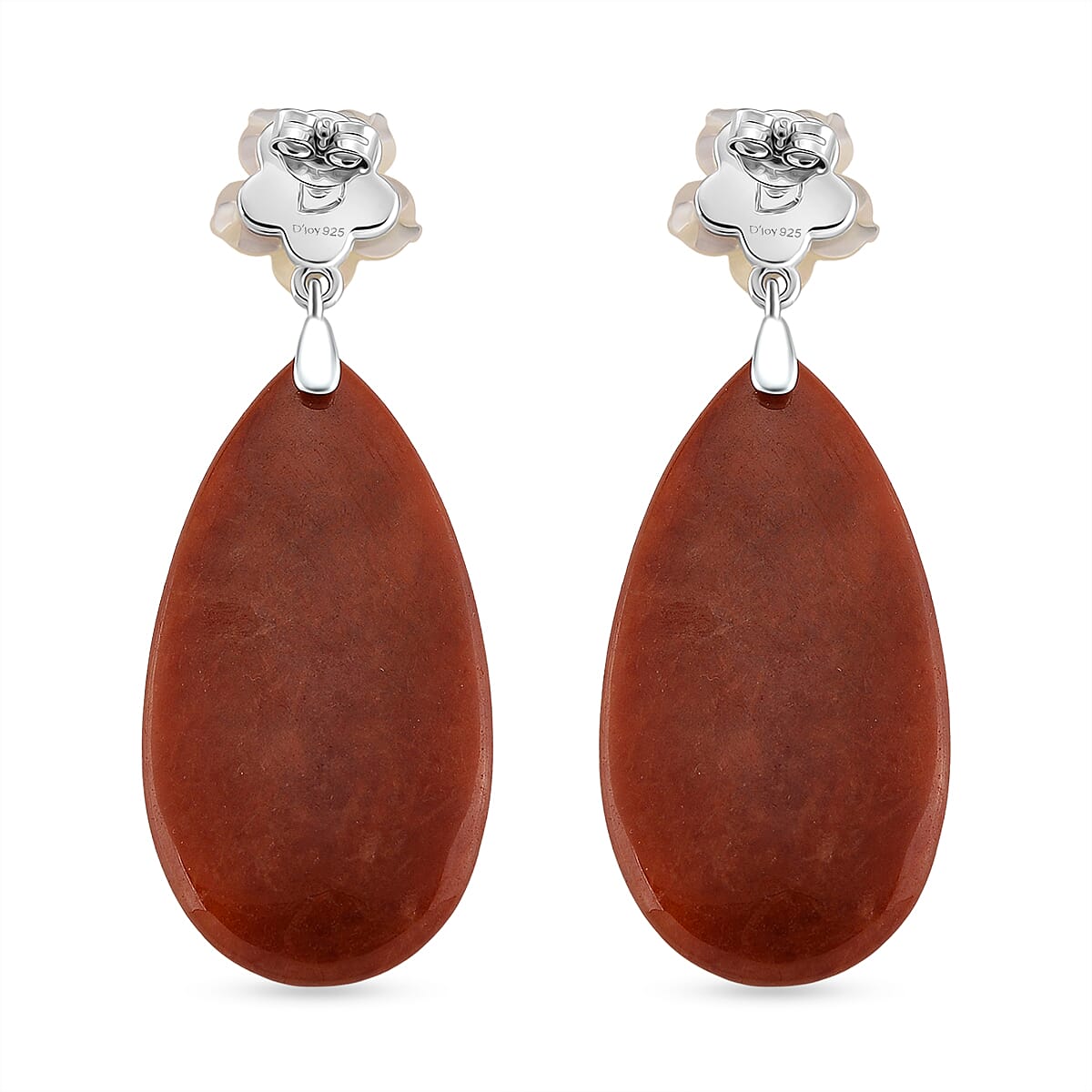 D'Joy Enhanced Red Jade, Moissanite & White Mother Of Pearl Earring with Push Back in Rhodium Overlay Sterling Silver 77.39 Ct.