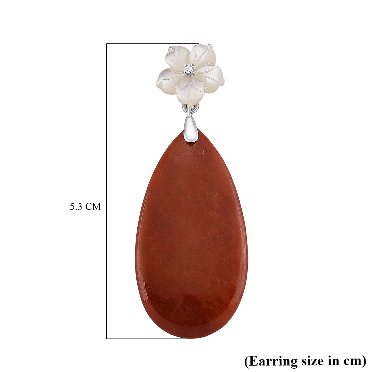 D'Joy Enhanced Red Jade, Moissanite & White Mother Of Pearl Earring with Push Back in Rhodium Overlay Sterling Silver 77.39 Ct.