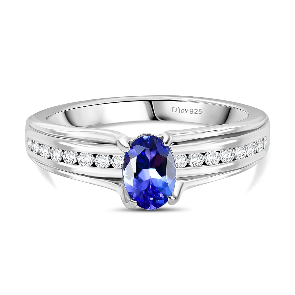 D'Joy Premium Tanzanite & White Zircon Ring in Platinum Overlay Sterling Silver 1.01 Ct.