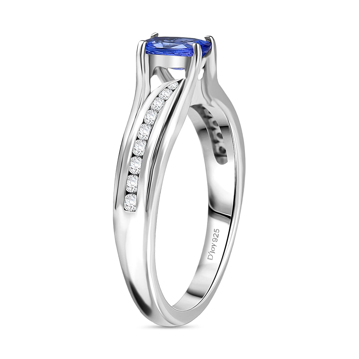D'Joy Premium Tanzanite & White Zircon Ring in Platinum Overlay Sterling Silver 1.01 Ct.