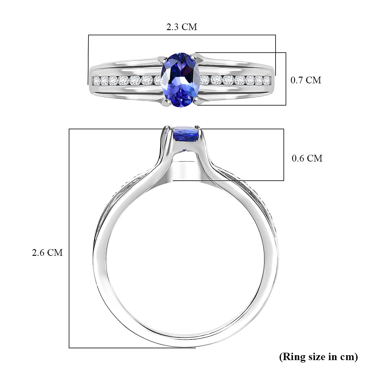 D'Joy Premium Tanzanite & White Zircon Ring in Platinum Overlay Sterling Silver 1.01 Ct.