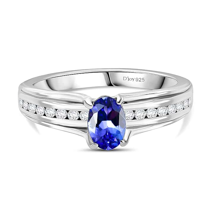 D'Joy Premium Tanzanite & White Zircon Ring in Platinum Overlay Sterling Silver 1.01 Ct.
