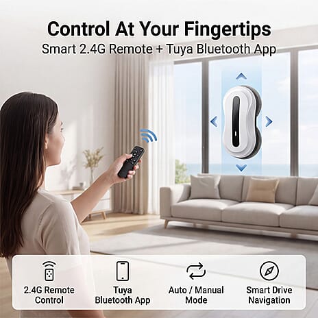 RZ2-31 Smart Robotic Window Cleaner - 3000Pa Suction Brushless Motor, Tuya App Control, Ultrasonic Dual Spray - 20-Min UPS Safety Protection - White