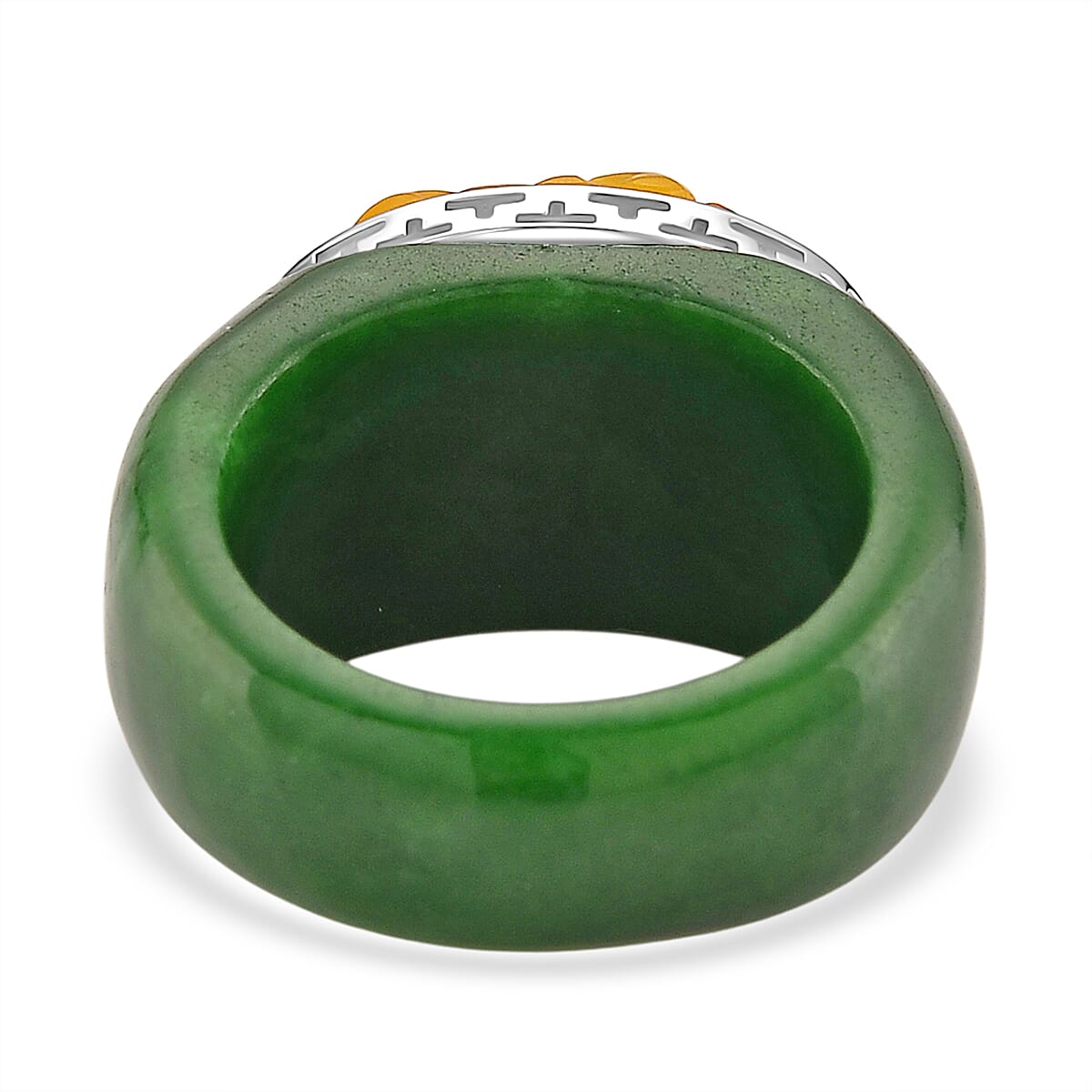 D'Joy Honey Jade & Green Jade Flower Ring in Rhodium Overlay Sterling Silver 46.07 Ct.