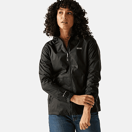 Regatta Womens Full Waterproof Jacket With Packet Pouch (Size 18) - Black