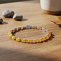 D'Joy Honey Jade Bracelet (Size 7) in Rhodium Overlay Sterling Silver 12.14 Ct, Silver Wt. 5.54 Gms.