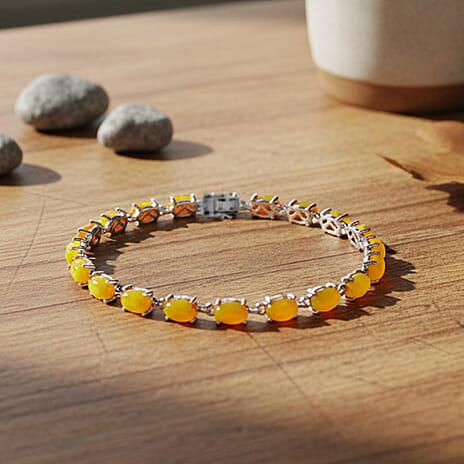 D'Joy Honey Jade Bracelet (Size 7) in Rhodium Overlay Sterling Silver 12.14 Ct, Silver Wt. 5.54 Gms.