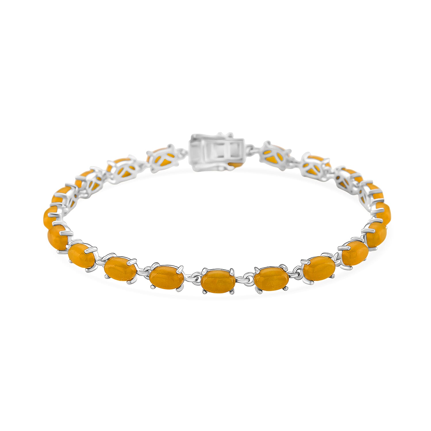 D'Joy Honey Jade Bracelet (Size 7) in Rhodium Overlay Sterling Silver 12.14 Ct, Silver Wt. 5.54 Gms.