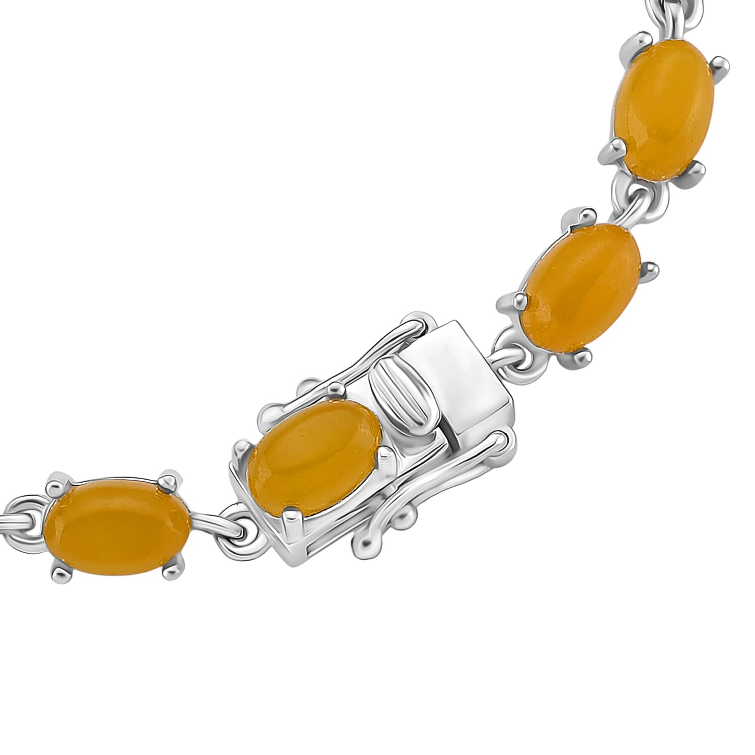D'Joy Honey Jade Bracelet (Size 7) in Rhodium Overlay Sterling Silver 12.14 Ct, Silver Wt. 5.54 Gms.