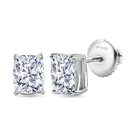 LUXURIANT 2.03 Ct. Lab Grown Diamond Cushion-Cut Solitaire Stud Push Post Earring in 950 Platinum IGI Certified (VS-EF)