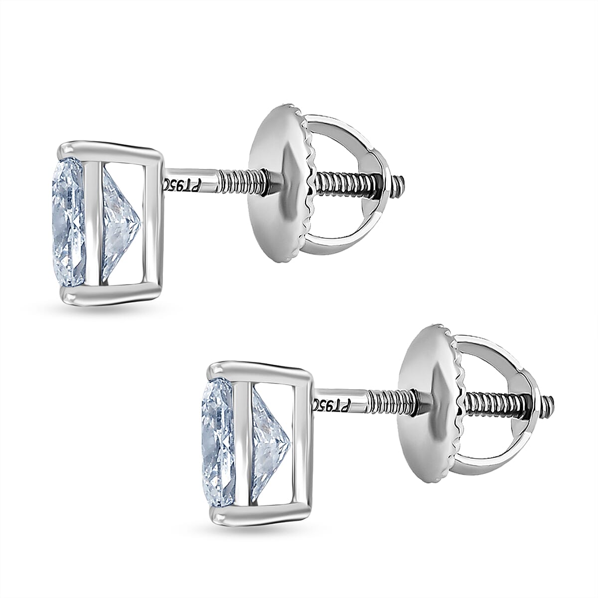 Luxuriant 950 Platinum VS Lab Grown Diamond F, VS Solitaire Stud Push Post Earring, Platinum Wt.1.5 Gms  2.030  Ct.