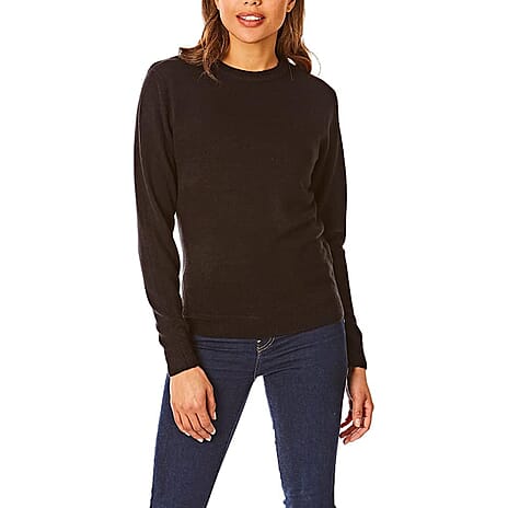 Closeout Deal 100% Acrylic Supersoft Crew Neck Knit Jumper (Size XL) - Black
