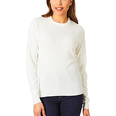 Closeout Deal 100% Acrylic Supersoft Crew Neck Knit Jumper (Size XL) - Ivory