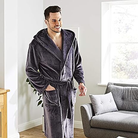 Closeout Deal Supersoft Fleece Hooded Bath Robe (Size - S-M) - Grey