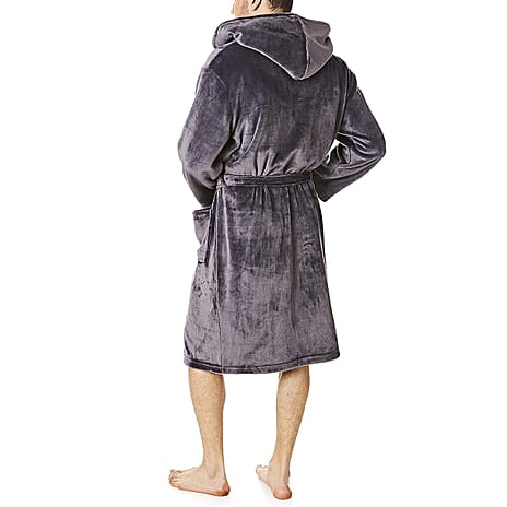 Closeout Deal Supersoft Fleece Hooded Bath Robe (Size - S-M) - Grey