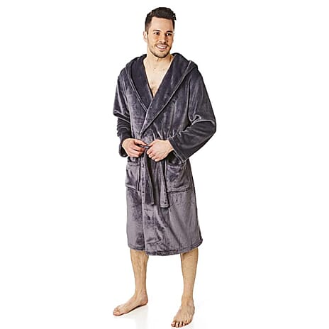 Closeout Deal Supersoft Fleece Hooded Bath Robe (Size - L-XL) - Grey
