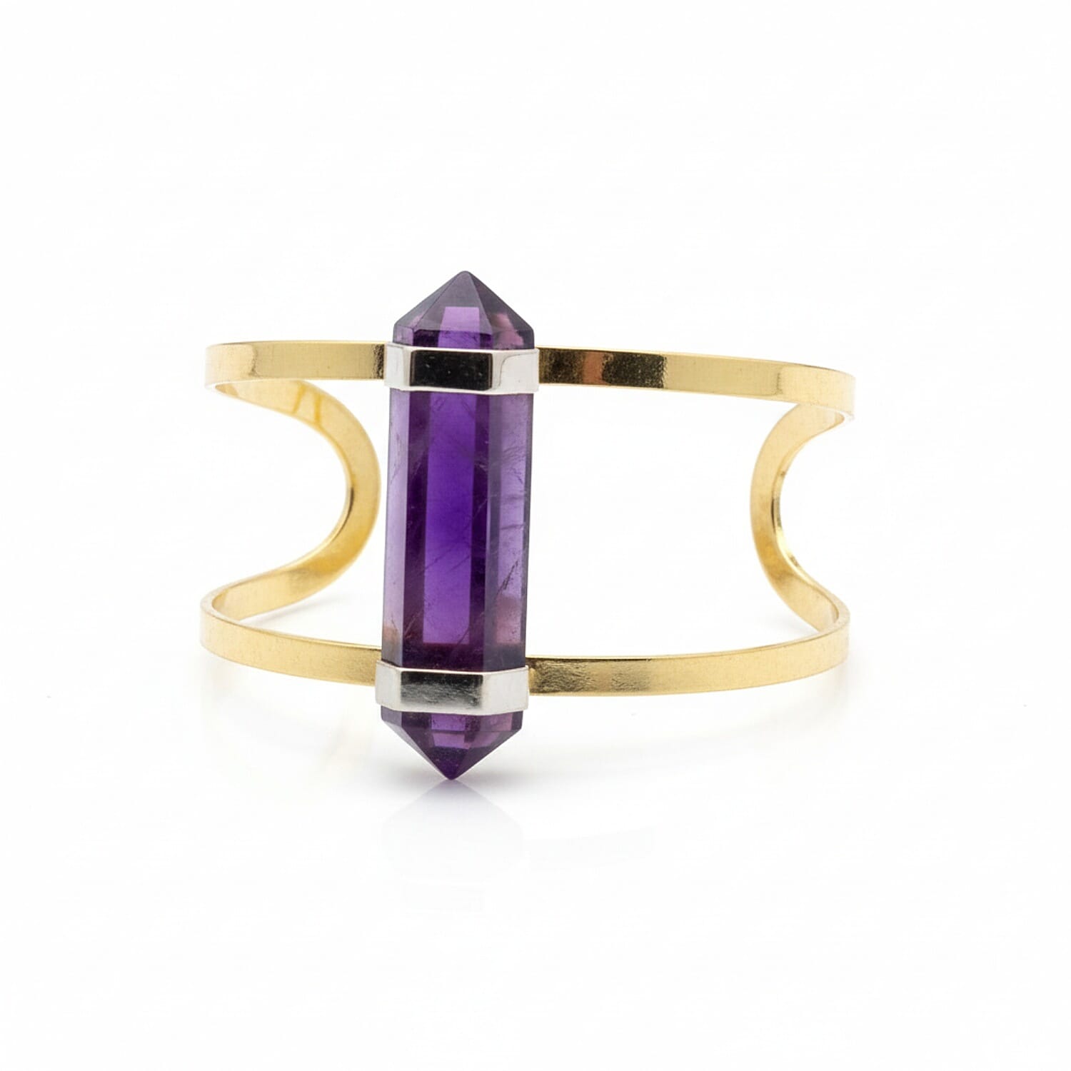 African Amethyst Cuff Bangle (Size 7 Adjustable) in Yellow Gold Plated 20.00 Ct.