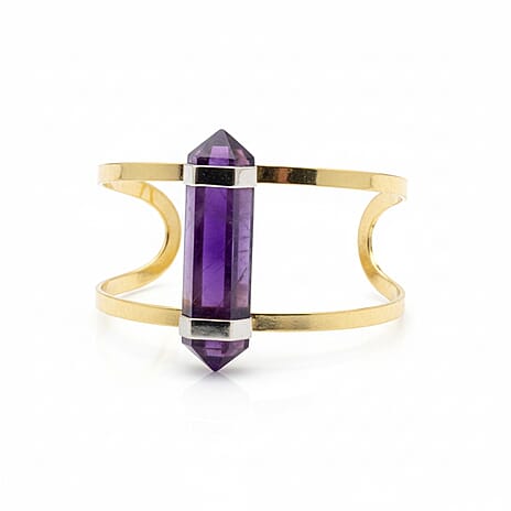 African Amethyst Cuff Bangle (Size 7 Adjustable) in Yellow Gold Plated 20.00 Ct.