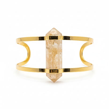 Citrine Cuff Bangle (Size 7 Adjustable) in Yellow Gold Plated 20.00 Ct.