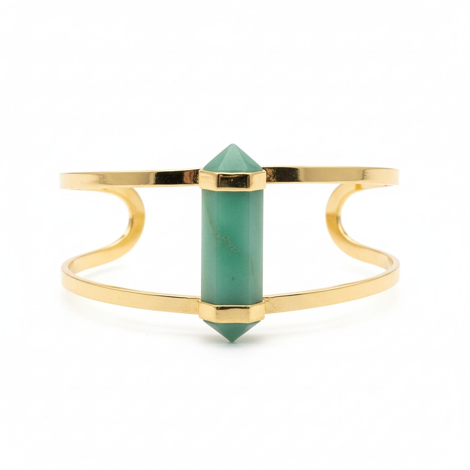 Green Quartz Cuff Bangle (Size 7 Adjustable) in Yellow Gold Plated 20.00 Ct.