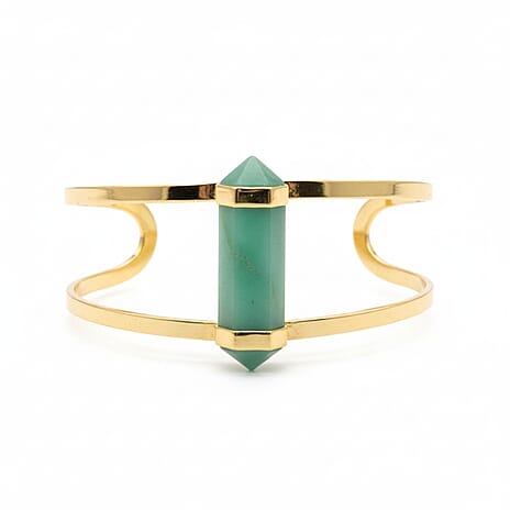 Green Quartz Cuff Bangle (Size 7 Adjustable) in Yellow Gold Plated 20.00 Ct.