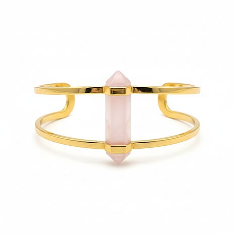 Rose Quartz Cuff Bangle (Size 7 Adjustable) in Yellow Gold Plated 20.00 Ct.