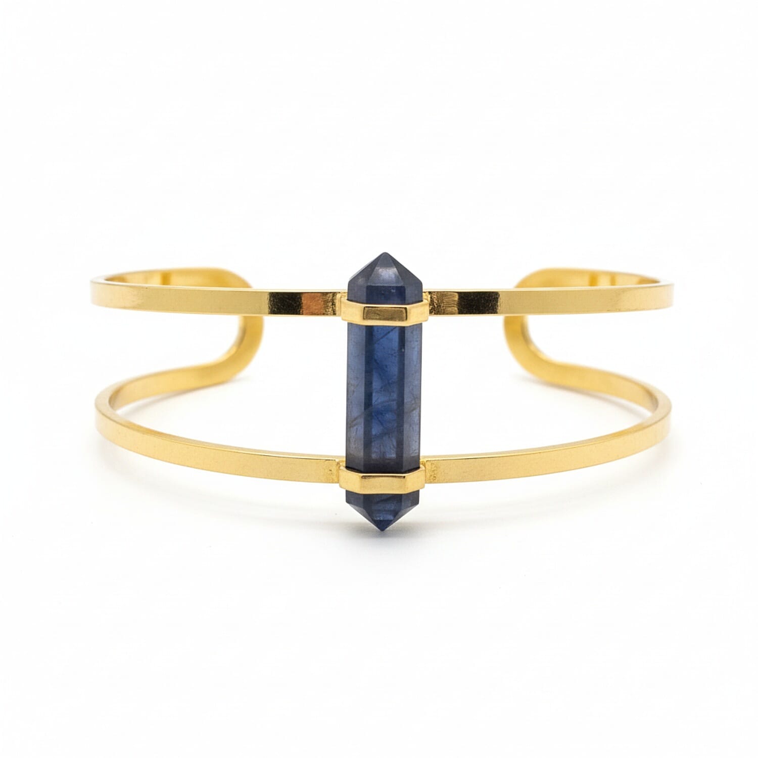 Blue Quartz Cuff Bangle (Size 7 Adjustable) in Yellow Gold Plated 20.00 Ct.
