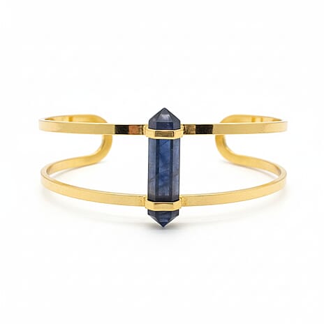 Blue Quartz Cuff Bangle (Size 7 Adjustable) in Yellow Gold Plated 20.00 Ct.