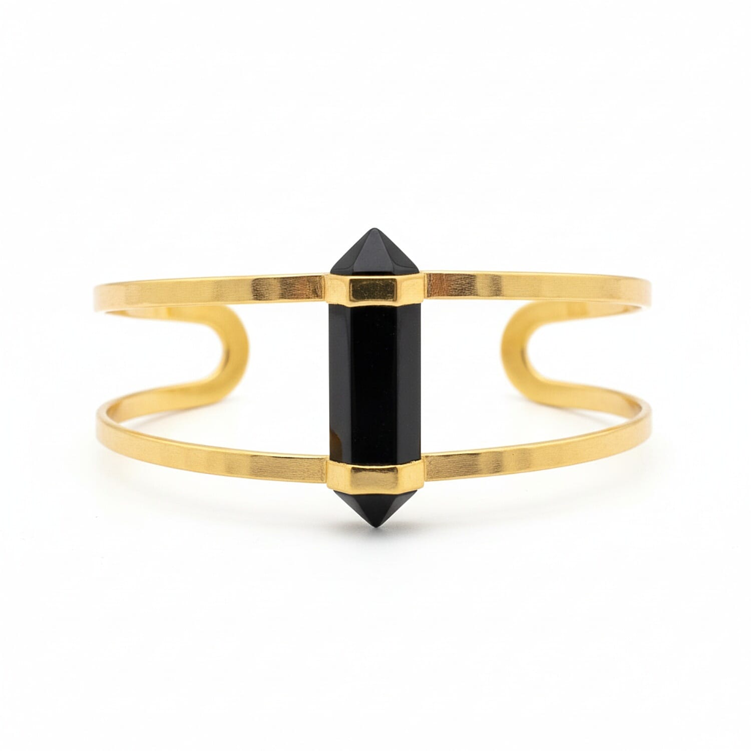 Black Onyx Cuff Bangle (Size 7 Adjustable) in Yellow Gold Plated 20.00 Ct.