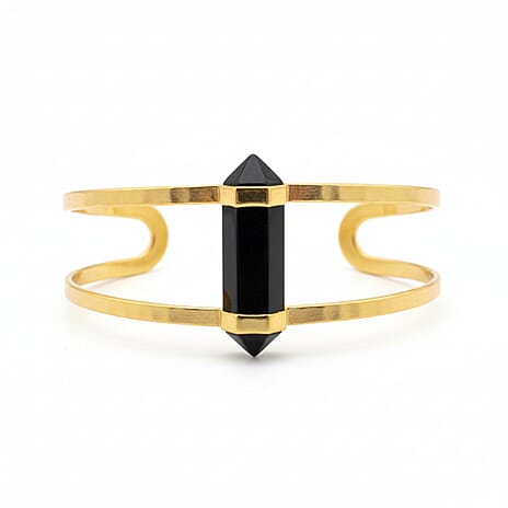 Black Onyx Cuff Bangle (Size 7 Adjustable) in Yellow Gold Plated 20.00 Ct.