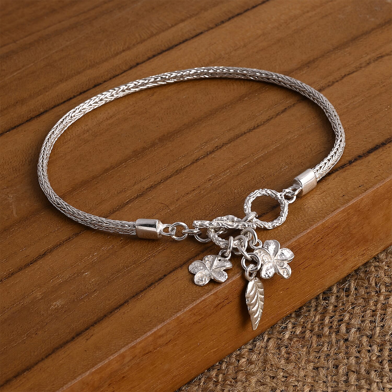 D'Joy Sterling Silver T-Bar Bracelet (Size 7.5-8), Silver Wt. 9.20 Gms.