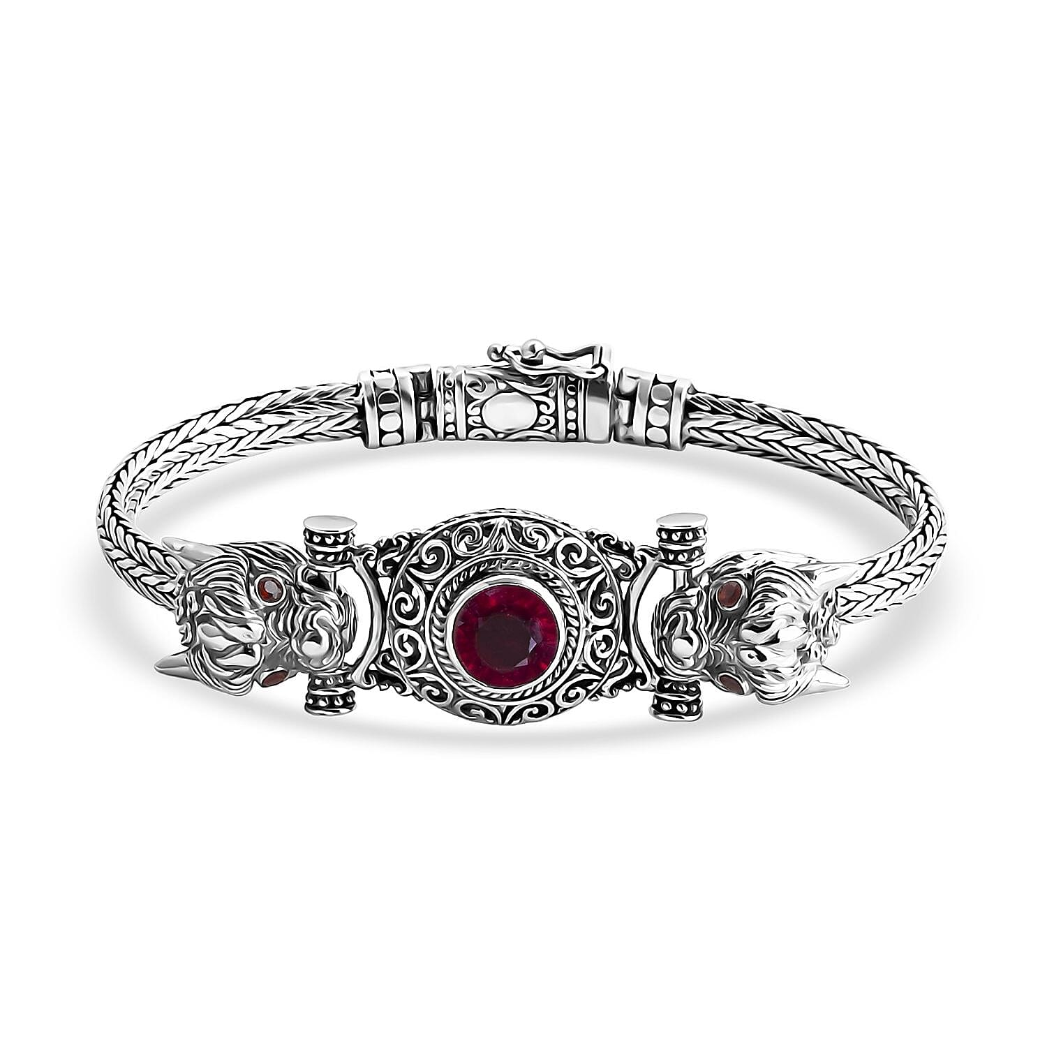 Royal Bali - Cabo Delgado Ruby & Red Garnet Bracelet (Size 7.5) Sterling Silver 4.38 Ct, Silver Wt. 32.24 Gms.