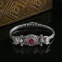 Royal Bali - African Ruby & Red Garnet Bracelet (Size 7.5) Sterling Silver 4.38 Ct, Silver Wt. 32.24 Gms.