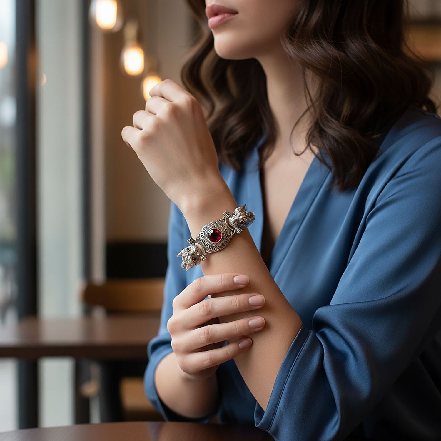 Royal Bali - Cabo Delgado Ruby & Red Garnet Bracelet (Size 7.5) Sterling Silver 4.38 Ct, Silver Wt. 32.24 Gms.